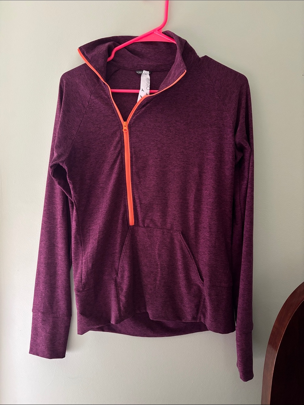 oiselle Plum Purple Half-Zip Pullover with Orange Trim